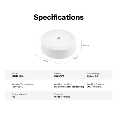 Sonoff Air Pressure Sensor Zigbee Temperature Humidity Barometric Smart Home Indoor Weather Monitor APP Alert Office SNZB-02M