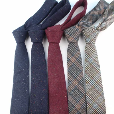 European Men's Wool Necktie Skinny Dot Narrow Knitted Tie Plain Color Classic England 6cm Width