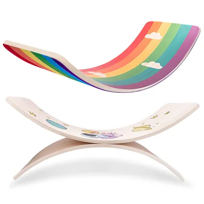 Eco Friendly Balancing Toy Border Wobbel Wobble Curvy Rocker Board Yoga Game Wood Kid Size Fitness Wooden Balance Board for Kids