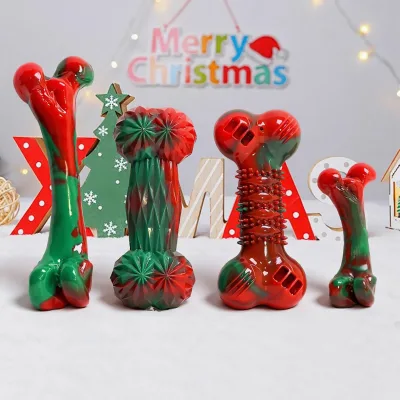 Christmas-color Thermoplastic Rubber Teething Chews Pet Toys Bite-resistant Dental Care Dog Toys Indestructible Chew