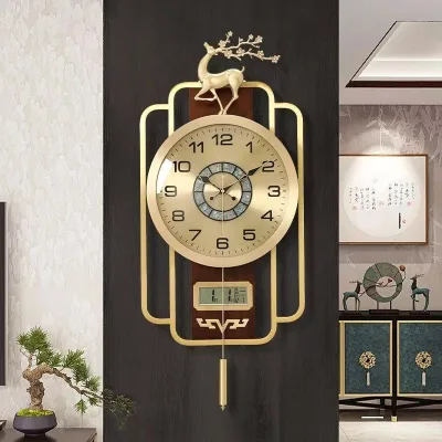 80X35CM Wall Clock for Living Room, New Chinese Style, Luxury High-End, Perpetual Calendar, Silent Wall Clock for Home Use