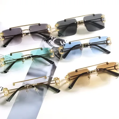 2022 New Luxury Women Men Rimless Rectangle Metal Square Frames Sunglasses