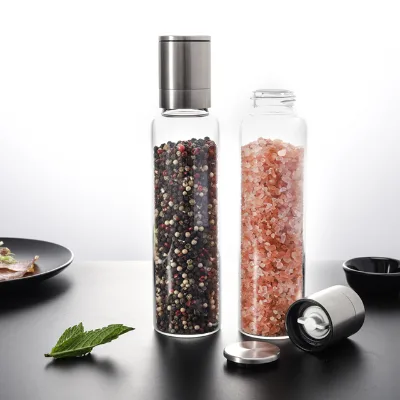 Kitchenware Stainless Steel High-Quality Salt and Pepper Grinder Set with Borosilicate Glass Bottle Spice Pepper Mill