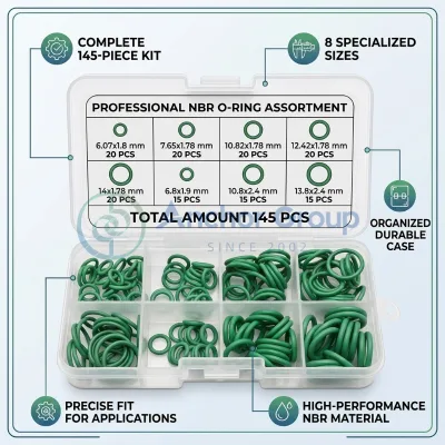 ACTECmax 145 Pcs NBR O-Ring Seal Set Green AC Compressor Gasket Kit AC.135.058 8 Sizes Metric for Automotive Air Conditioning