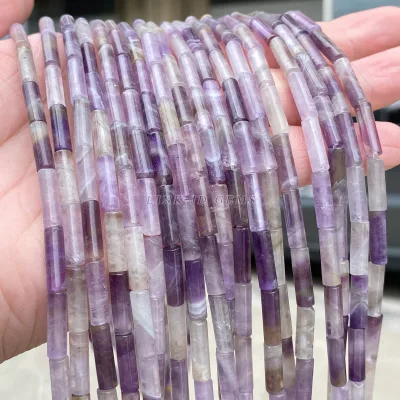 4*13mm Natural Amethyst Tube Shape Beads Loose Reiki Crystal Cylindrical Bead for Jewelry Making DIY Bracelet Earrings Accessory
