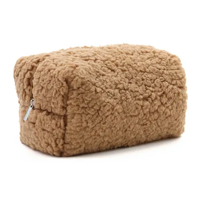 Cheap Zipper Plush Solid Wash Skin Care Storage Bag Soft Teddy Fabric Women Cosmetic Make up Toiletry Pouch Bag for Daily Travel