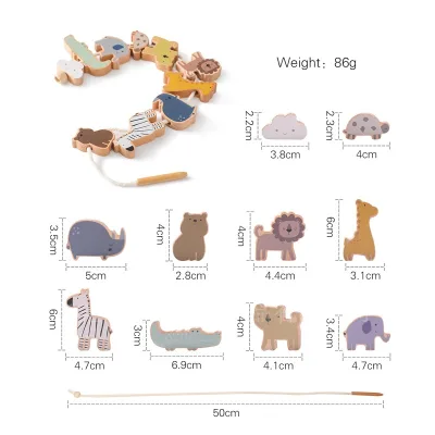 Children's Toys Educational Baby Montessori Early Preschool Toy Wooden Animal String Threading Toy