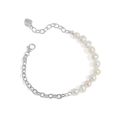 925 Sterling Silver Link Chain & Baroque Pearl Bracelet Fashion Jewelry Jewellery Cultured Freshwater Baroque Pearl Bracelet