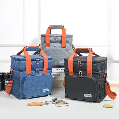 Large Capacity Double-layer Lunch Bag Insulated Bag Outdoor Picnic Insulated Bags Office Worker Food Preservation Custom Logo