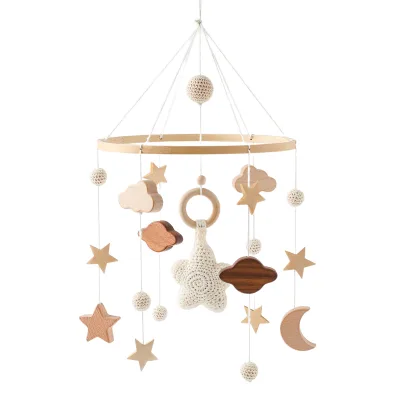 Educational Colorful Soft Wood Felt Animal Themed Spinning Hanging Toys Baby Crib Mobile for Infant Visual Intelligence