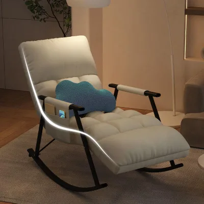 Light Luxury Adult's Modern Recliner Foldable Metal Furniture for Home Leisure Lunch Break Balcony Living Room Rocking Lazy Sofa