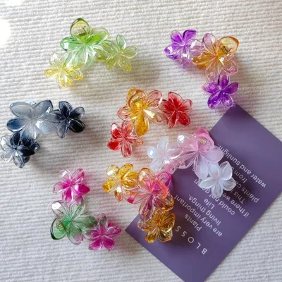 AITONGTransparent Gradient Resin Sweet Three Plumeria Hair Clips Seaside Holiday Accessories Bauhinia Flower Back Hair Claw