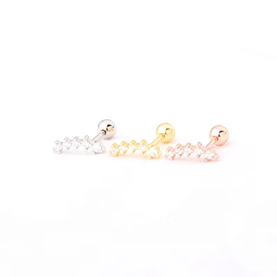 High Quality Cartilage Helix Piercing Jewelry Brinco Fashion Cubic Zircon Silver Stud Earring for Women