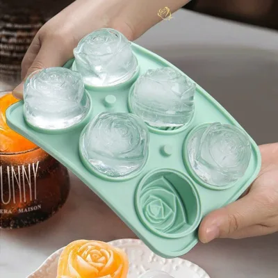 Trendy 6 Grid Rose Silicone Ice Cube Mold Hot Sale Romantic Gift for Summer Cocktails and Bar Decoration