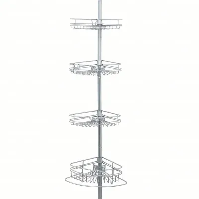 Zilver Zwart 4 Pole Wandrek Organizer Rvs 4 Tier Telescopische Hoek Douche Plank Caddy Opknoping Voor Badkamer
