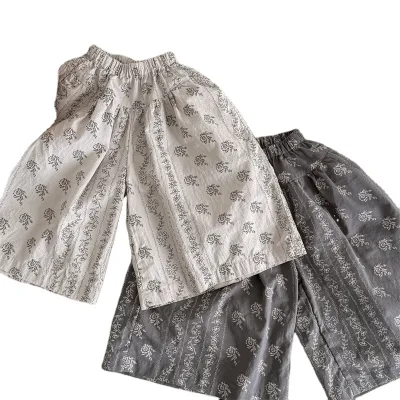 Spring Cute Print Washed Cotton Harem Nine Casual Pants for Girls Wide Leg Girls Pants Trousers Children Outer Wear Baby Pants