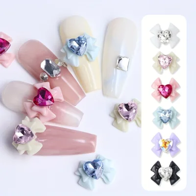 Bowknot Heart Nail Charms Accessories Nail Art Supplies Rhinestones for Acrylic Nails
