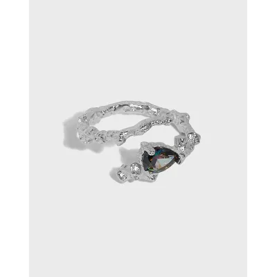 2021 New Design Micro-inlaid 4a Zircon Lava Texture Non Tarnish Adjustable Rings S925 Sterling Silver Open Adjustable Ring