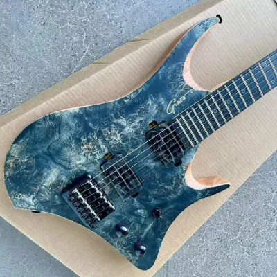 High-Quality Granite Pattern Electric Guitar with Headless Design Maple Neck Manhognany Body 6 Gloss Tremolo