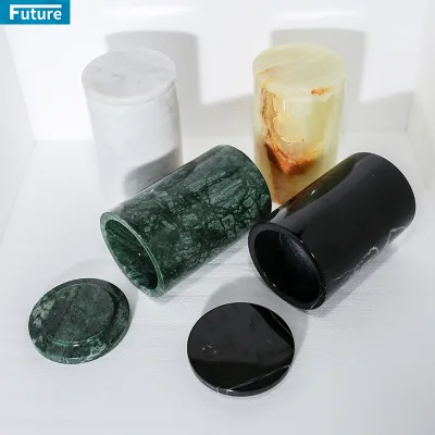 Nordic Style 100% Pure Natural Stone Home Decoration Round Marble Candle Onyx Jar With Lid