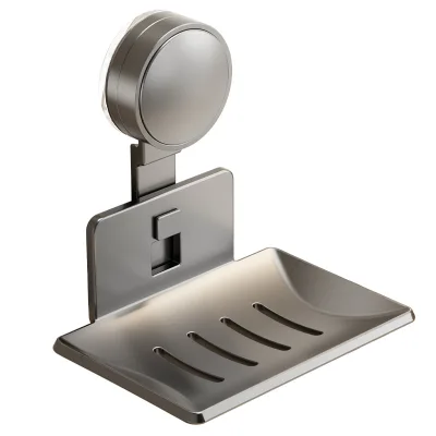 Space Aluminum Suction Cup Soap Holder No Drill Wall Mount Bathroom Organizer with Drain Holes Rustproof Soap Tray Storage Shelf