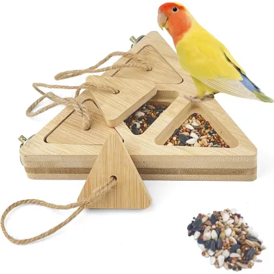 Wooden Bird Foraging Feeder Eco-Friendly Interactive Toy for Parrots Cockatoos African Greys Macaws & Amazons