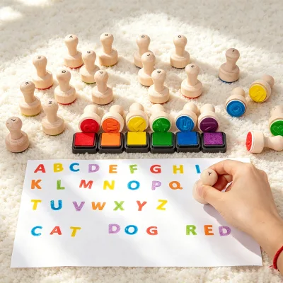 Wooden Cartoon Color 26 English Letter Seal English Spelling Word Toy Kindergarten Children Early Education Puzzle Beiyang