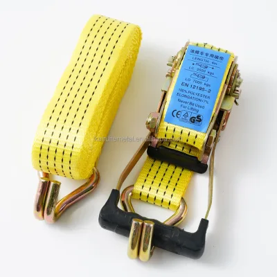 2inch  High Tenacity Polyester Tow Strap Ratchet Tie-Down with Double J Kooks and Chain End and Grab Hook
