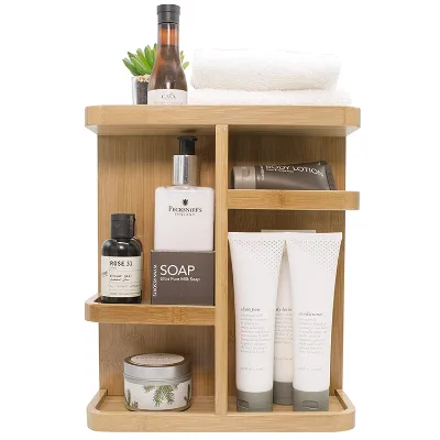 Professional Bamboo Wooden Countertop Storage Display Shelf for Bathroom Desktop Makeup Organization Home Storage Organization