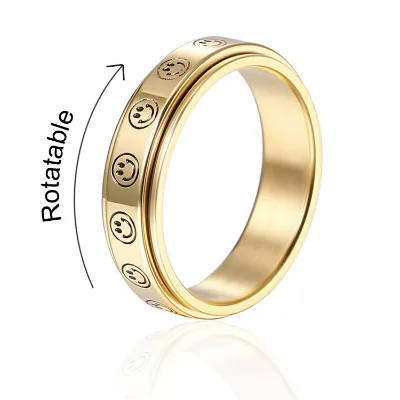 Fashion New Design Gold Plated Spinner Ring Moon Star Smile Face Fidget Anxiety Ring Stainless Steel Rotate Anti Anxiety Ring