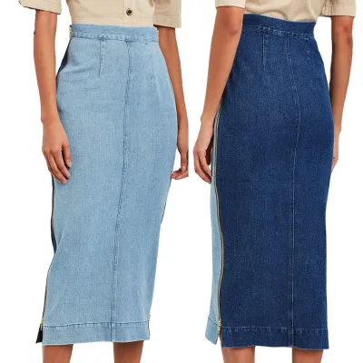 Women Cloth Skirt Two Tone Latest Long Denim Skirt Design Maxi Jeans Women's Skirt