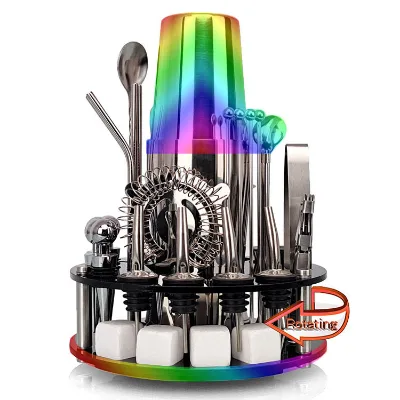 34 Piece Bar Bartending Shaker Kit Acrylic Stand Whiskey Natural Stones Ice Cubes Bartender Bar Cocktail Tools Set