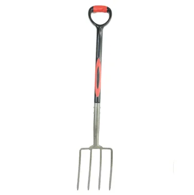 Professional Garden Pitchfork D-Grip Metal Handle Ergonomic 4 Tine Steel Digging Fork for Compost and Agriculture