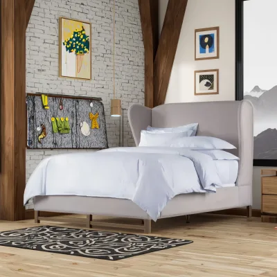 Customized Antique Style Bed with Solid Wood Linen Fabric and Soft Modern Design High Quality OAK Wood Bedroom Furniture