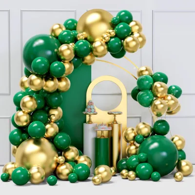 136Pcs Dark Green Gold Balloon Garland Arch Kit, Metallic Latex Balloons for Wedding Birthday Jungle Safari Party Backdrop Decor