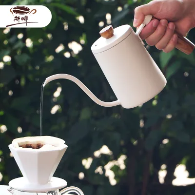 304 Stainless Steel Coffee Pour-Over Kettle Solid Wood Handle Slim Spout Gooseneck Design Drip-Bag Fine-Opening Coffee