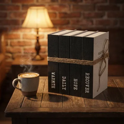 Optimism Theme Linen Texture Prop Books 4PCS Inspire Balance Courage Decorative Fake Book Ornaments