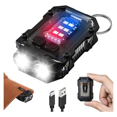 8 Mode Rechargeable Mini Keychain LED Flashlight with Sidelight Powerful USB Charging Waterproof Feature