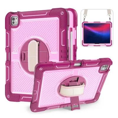3 Layer Full Body Rugged Kids Rotatable Nylon Hand Shoulder Strap Tablet Cover for iPad 9.7 2017 2018 Air 1 2 iPad 5 6