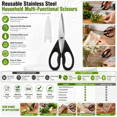 Customized Logo Kitchen Stainless Steel Scissors for Meat Vegetable BBQ Cooking Household Use