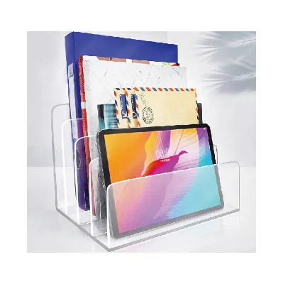 Clear Acrylic File Organizer, 4 Sections Acrylic File Holder Sorter, Office Desk Organizer