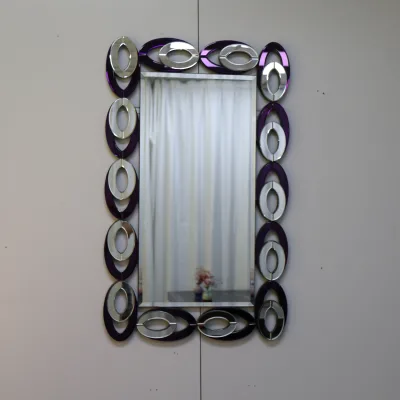 Modern Interlocking Ring Wall Mirror with purple Tinted Glass Frame and Bevel Edge
