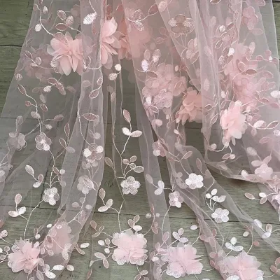 Manufacturer's Direct Sales Mesh Dress With Three-Dimensional Floral Embroidery Fabric for Girls