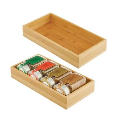 Multipurpose Stackable Kitchen Cabinet Countertop Storage Organizer Tray Bin Bamboo Drawer Organizer