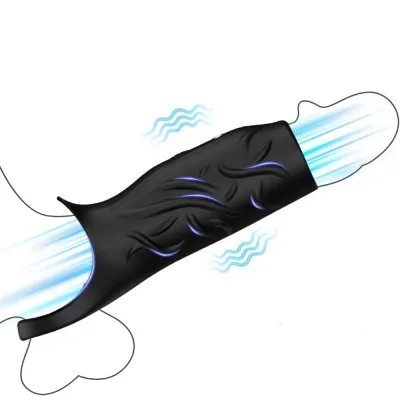 USB Rechargeable Black Silicone Cock Ring Penis Sleeve Extender & Vibrator Sex Toys Dildo Black Dildo Penis Extension Sleeve