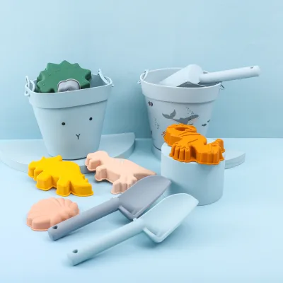 BPA FREE Portable Summer Outdoor Kids Beach Sand Toys Set with Silicone Beach Buckets for Ages 0-24 Months & 2-4 Years