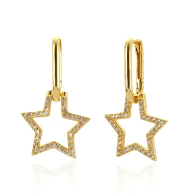 European Style S925 Sterling Silver Star Shaped Diamond U Shaped Earrings for Women