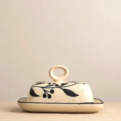 Hand Painted Ceramic Butter Dish Butter Dish and Plate