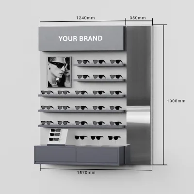 Wall Mounted Sunglass & Eyeglass Display Holder with Customizable Size for Wood/Glass/Metal Construction for Eyewear Stores