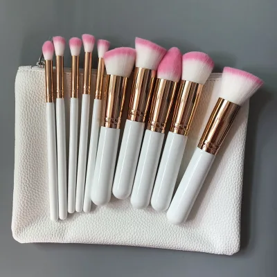 10pcs White Private Label Kabuki Brushes Flat Top Face White Wooden Kabuki Make up Brush Set Hot pink Kabuki Foundation Brush